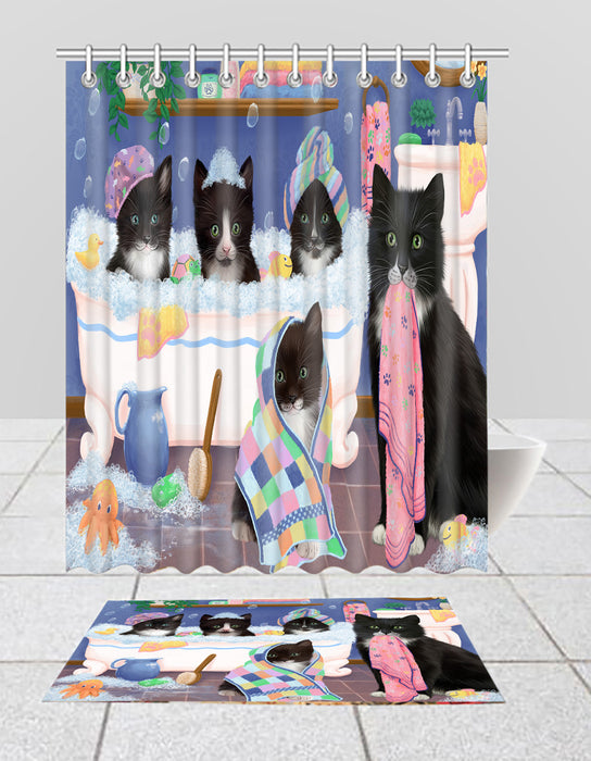 Rub A Dub Dogs In A Tub Tuxedo Cats Bath Mat and Shower Curtain Combo