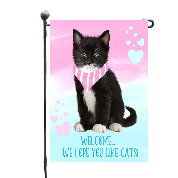Two Tone Hearts Tuxedo Cats Garden Flags- Outdoor Double Sided Garden Yard Porch Lawn Spring Decorative Vertical Home Flags 12 1/2"w x 18"h