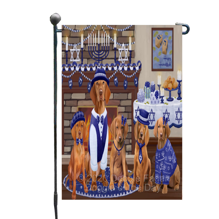 Happy Hanukkah Family Vizsla Dogs Garden Flag GFLG65787