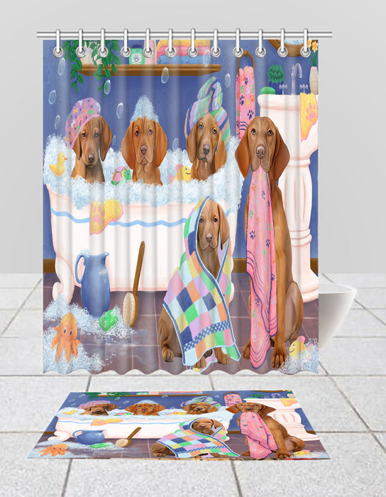 Rub A Dub Dogs In A Tub Vizsla Dogs Bath Mat and Shower Curtain Combo