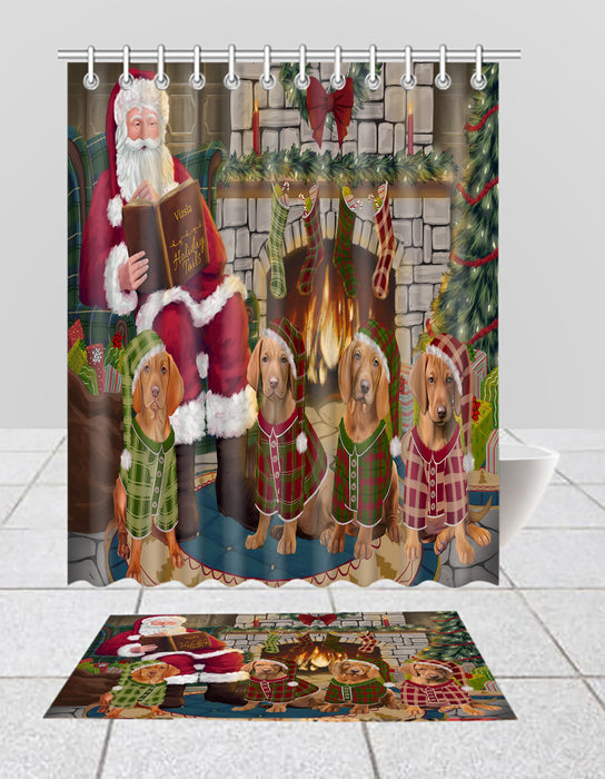 Christmas Cozy Holiday Fire Tails Vizsla Dogs Bath Mat and Shower Curtain Combo