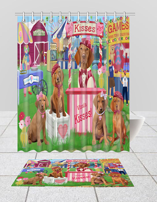 Carnival Kissing Booth Vizsla Dogs  Bath Mat and Shower Curtain Combo