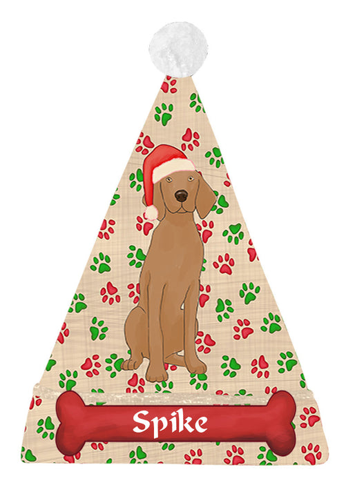 Pet Name Personalized Christmas Paw Print Vizsla Dogs Santa Hat