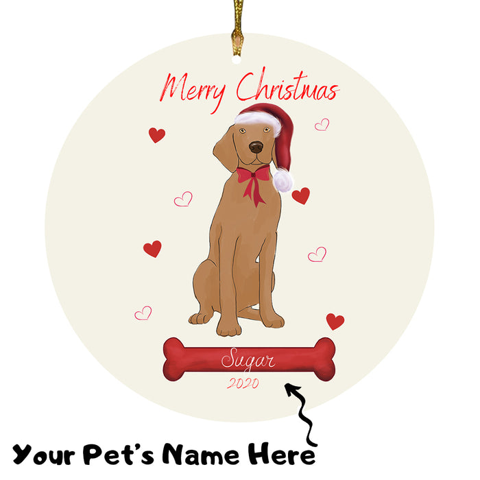 Personalized Merry Christmas  Vizsla Dog Christmas Tree Round Flat Ornament RBPOR59029