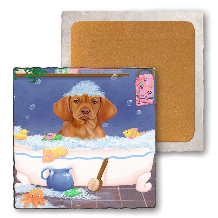 Rub A Dub Dog In A Tub Vizsla Dog Set of 4 Natural Stone Marble Tile Coasters MCST52471