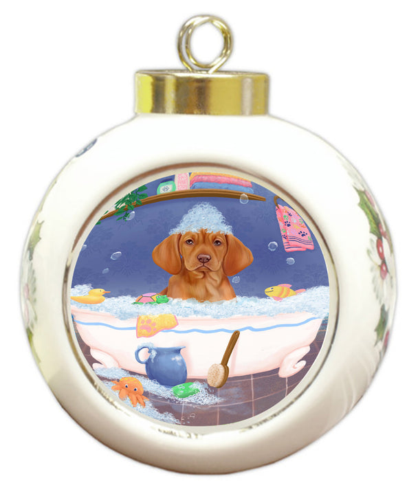 Rub A Dub Dog In A Tub Vizsla Dog Round Ball Christmas Ornament RBPOR58695