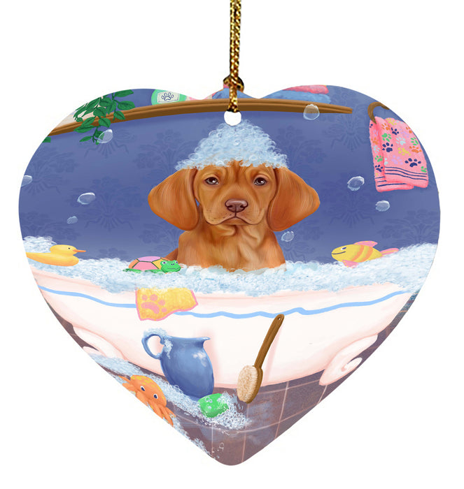 Rub A Dub Dog In A Tub Vizsla Dog Heart Christmas Ornament HPORA58711