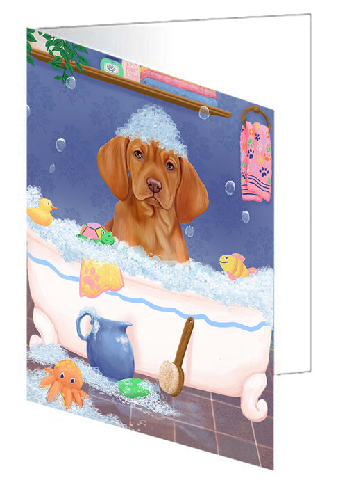 Rub A Dub Dog In A Tub Vizsla Dog Handmade Artwork Assorted Pets Greeting Cards and Note Cards with Envelopes for All Occasions and Holiday Seasons GCD79727