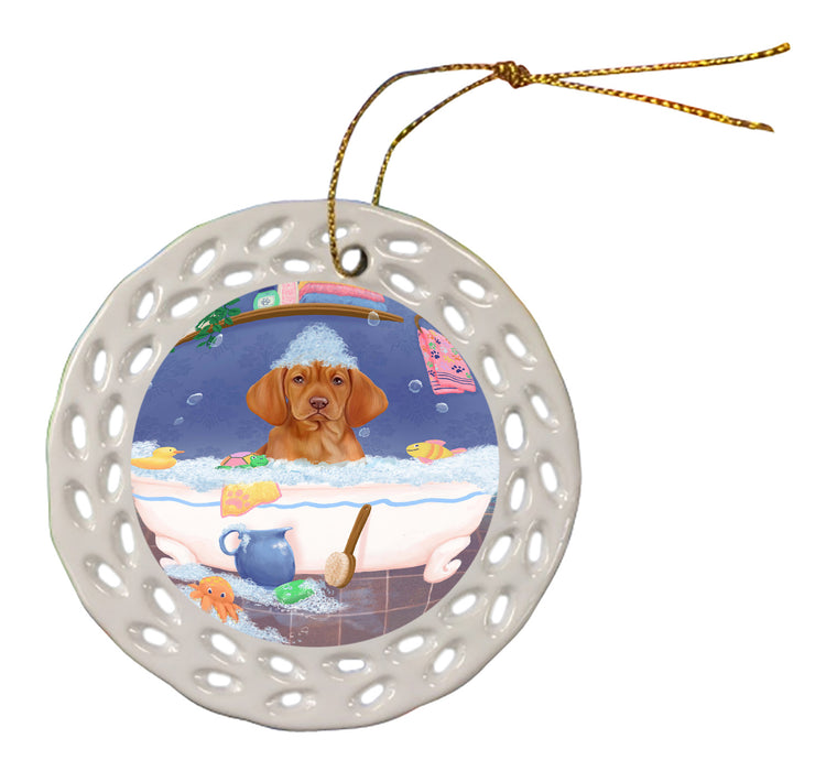 Rub A Dub Dog In A Tub Vizsla Dog Doily Ornament DPOR58362