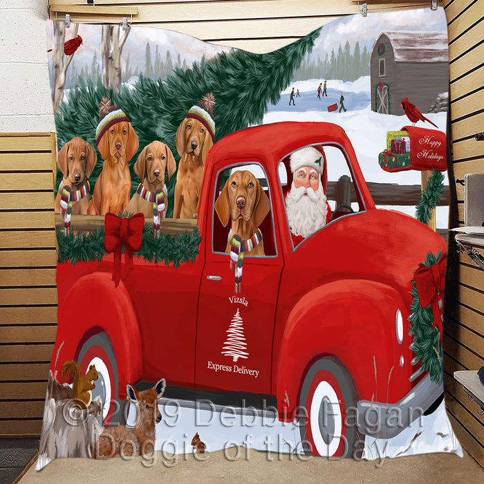 Christmas Santa Express Delivery Red Truck Vizsla Dogs Quilt