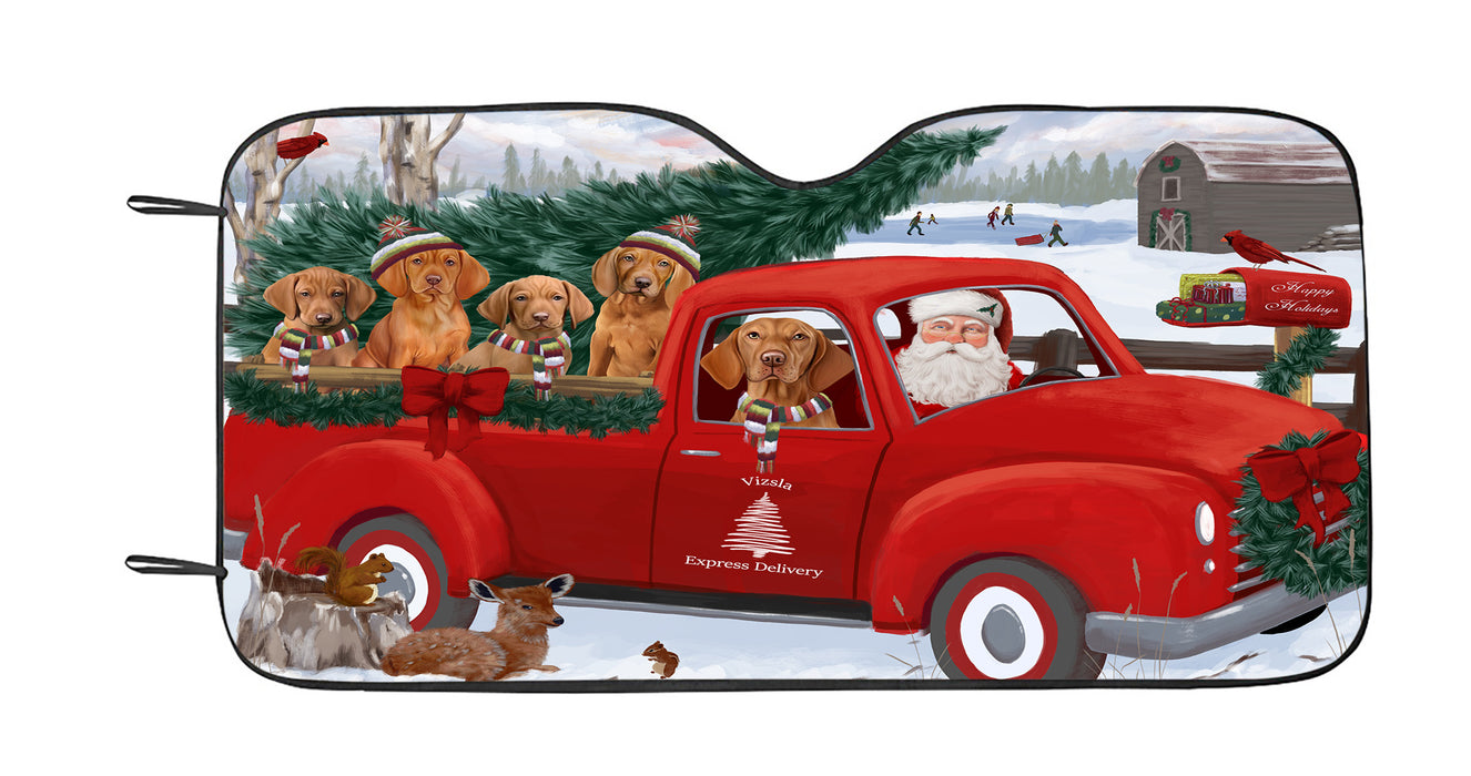 Christmas Santa Express Delivery Red Truck Vizsla Dogs Car Sun Shade