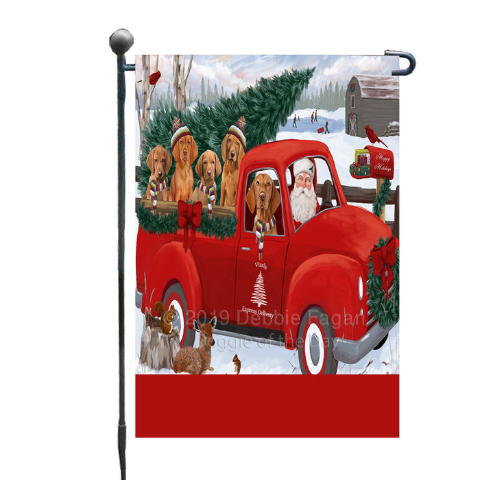 Personalized Christmas Santa Red Truck Express Delivery Vizsla Dogs Custom Garden Flags GFLG-DOTD-A57692