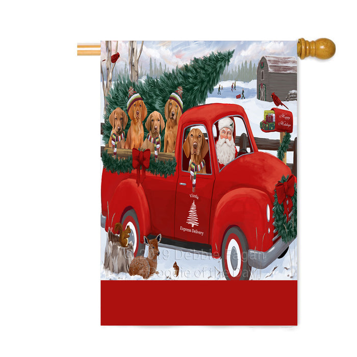 Personalized Christmas Santa Red Truck Express Delivery Vizsla Dogs Custom House Flag FLG-DOTD-A57748