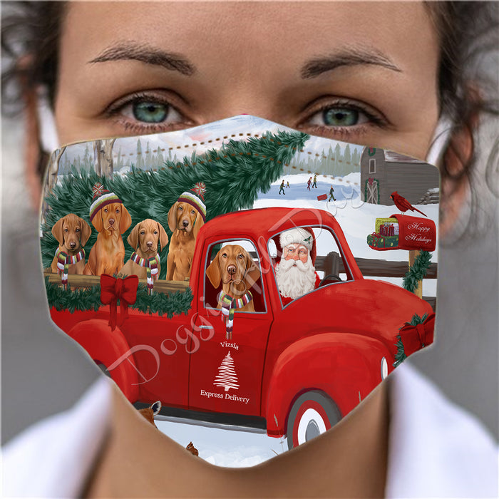 Christmas Santa Express Delivery Red Truck Vizsla Dogs Face Mask FM48484