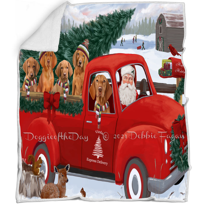 Christmas Santa Express Delivery Red Truck Vizslas Dog Family Blanket BLNKT113052