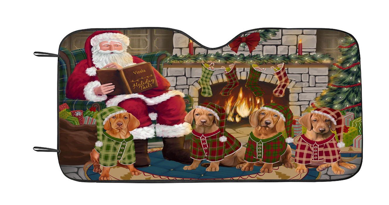 Christmas Cozy Holiday Fire Tails Vizsla Dogs Car Sun Shade