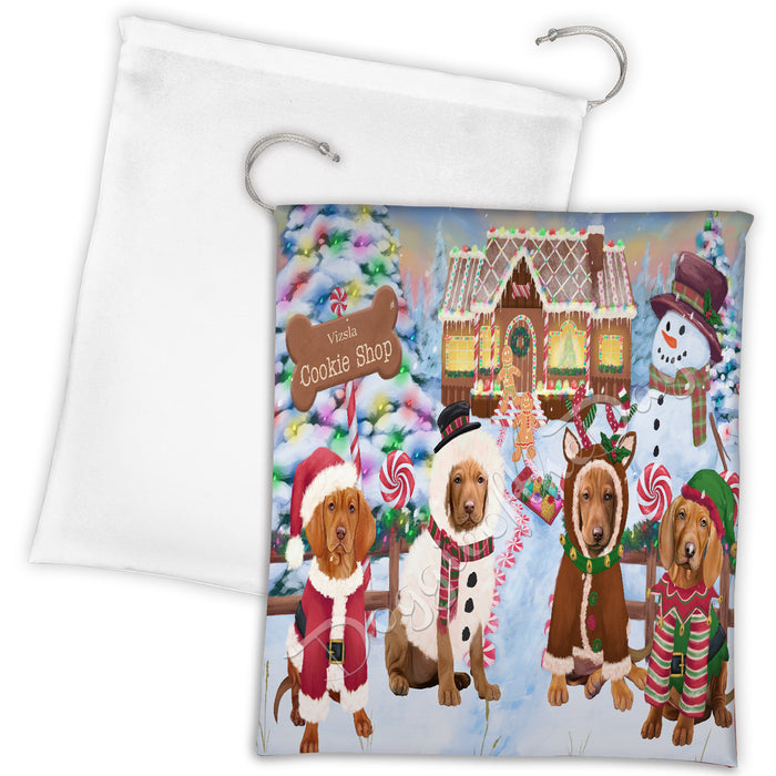 Holiday Gingerbread Cookie Vizsla Dogs Shop Drawstring Laundry or Gift Bag LGB48645