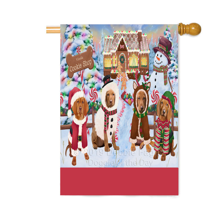 Personalized Holiday Gingerbread Cookie Shop Vizsla Dogs Custom House Flag FLG-DOTD-A59304