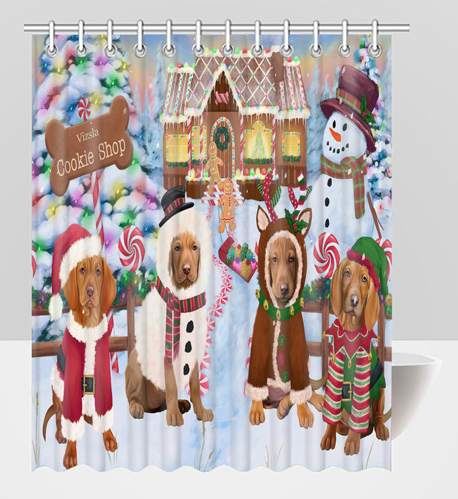 Holiday Gingerbread Cookie Vizsla Dogs Shower Curtain