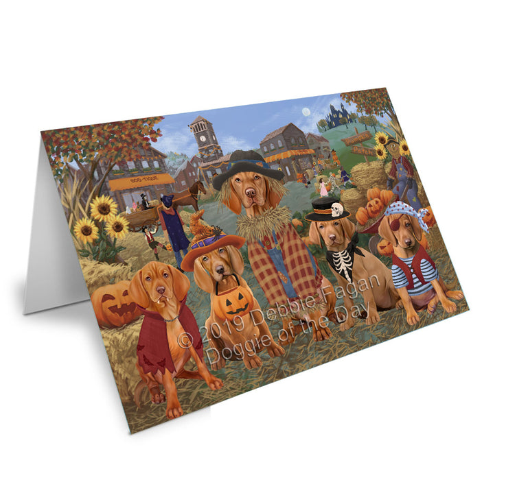Halloween 'Round Town Vizsla Dogs Handmade Artwork Assorted Pets Greeting Cards and Note Cards with Envelopes for All Occasions and Holiday Seasons GCD78485