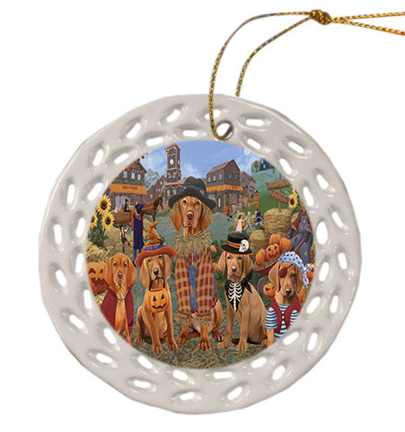 Halloween 'Round Town Vizsla Dogs Ceramic Doily Ornament DPOR57713