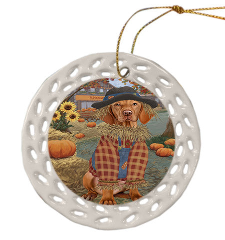 Fall Pumpkin Scarecrow Vizsla Dogs Ceramic Doily Ornament DPOR57774