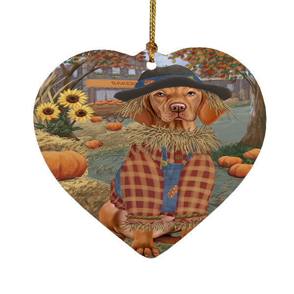 Fall Pumpkin Scarecrow Vizsla Dogs Heart Christmas Ornament HPOR57774