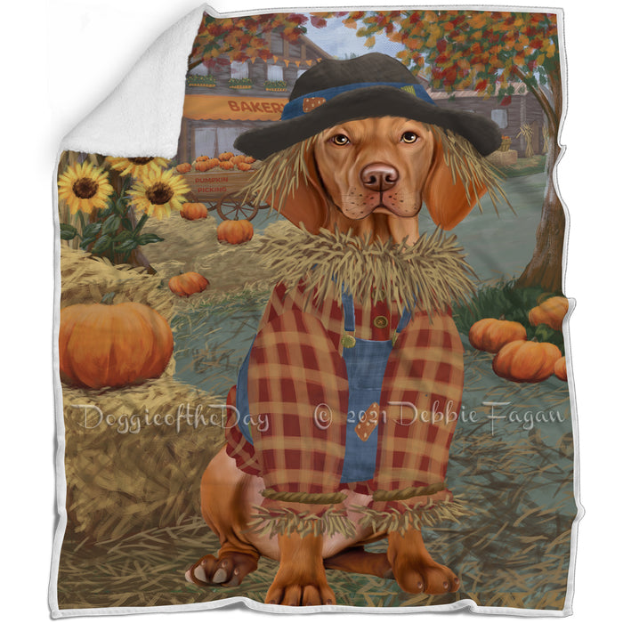 Halloween 'Round Town And Fall Pumpkin Scarecrow Both Vizsla Dogs Blanket BLNKT143671