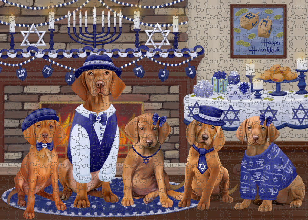Happy Hanukkah Family Vizsla Dogs Puzzle with Photo Tin PUZL98940