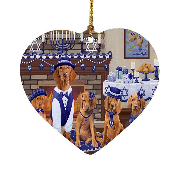 Happy Hanukkah Family Vizsla Dogs Heart Christmas Ornament HPOR57743
