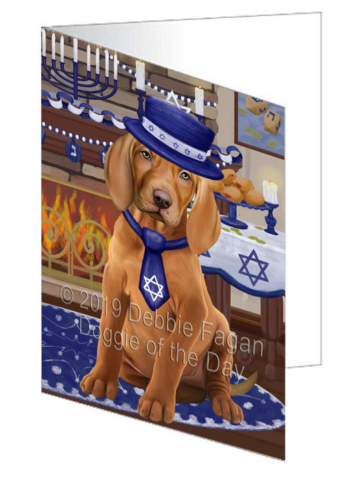 Happy Hanukkah Vizsla Dog Handmade Artwork Assorted Pets Greeting Cards and Note Cards with Envelopes for All Occasions and Holiday Seasons GCD78758