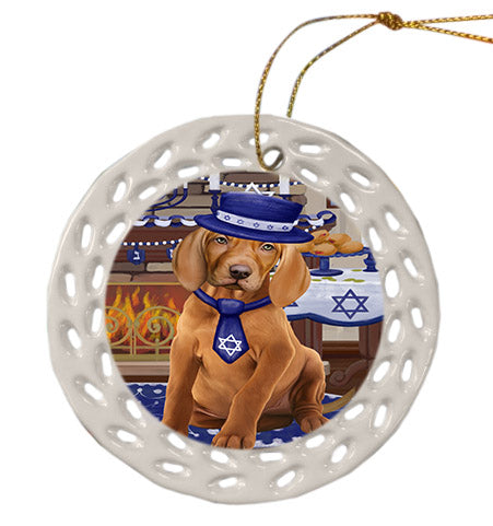 Happy Hanukkah Vizsla Dog Ceramic Doily Ornament DPOR57804