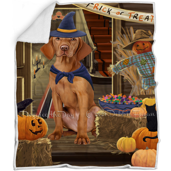 Enter at Own Risk Trick or Treat Halloween Vizsla Dog Blanket BLNKT97257