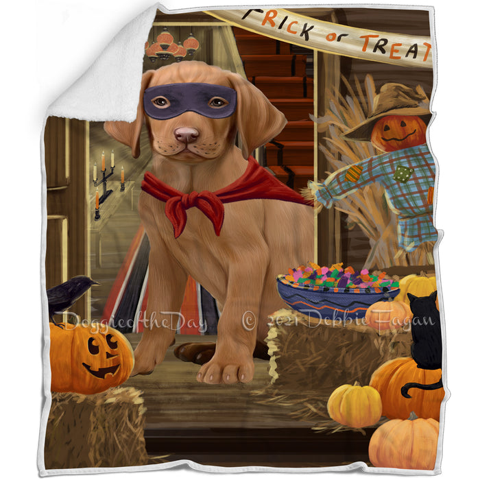 Enter at Own Risk Trick or Treat Halloween Vizsla Dog Blanket BLNKT97266