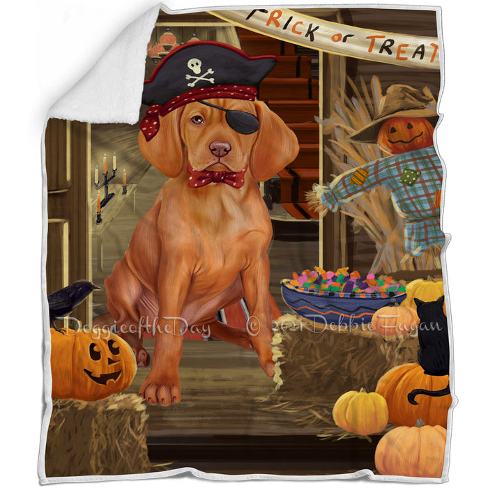 Enter at Own Risk Trick or Treat Halloween Vizsla Dog Blanket BLNKT97275