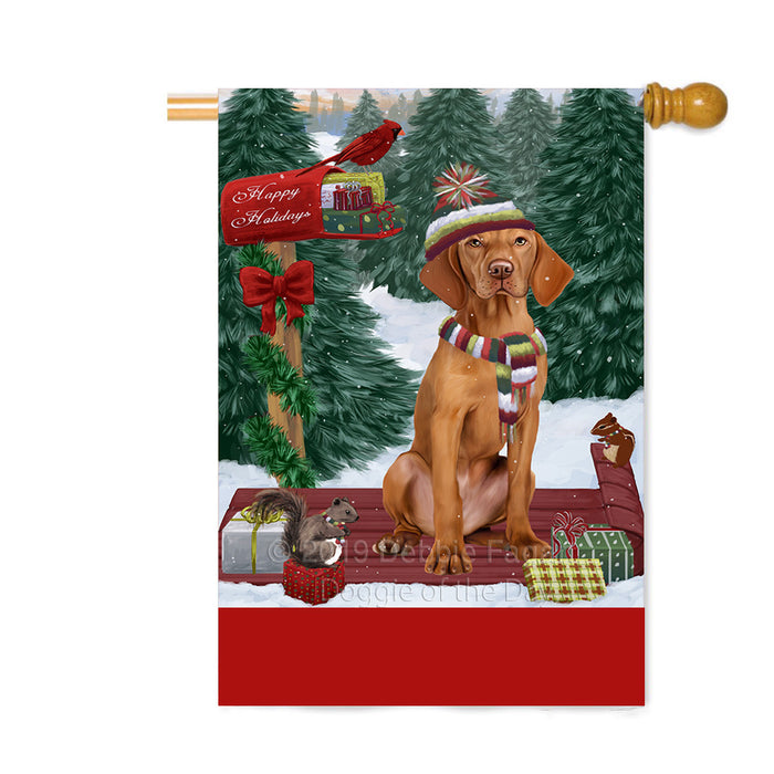 Personalized Merry Christmas Woodland Sled Vizsla Dog Custom House Flag FLG-DOTD-A61775