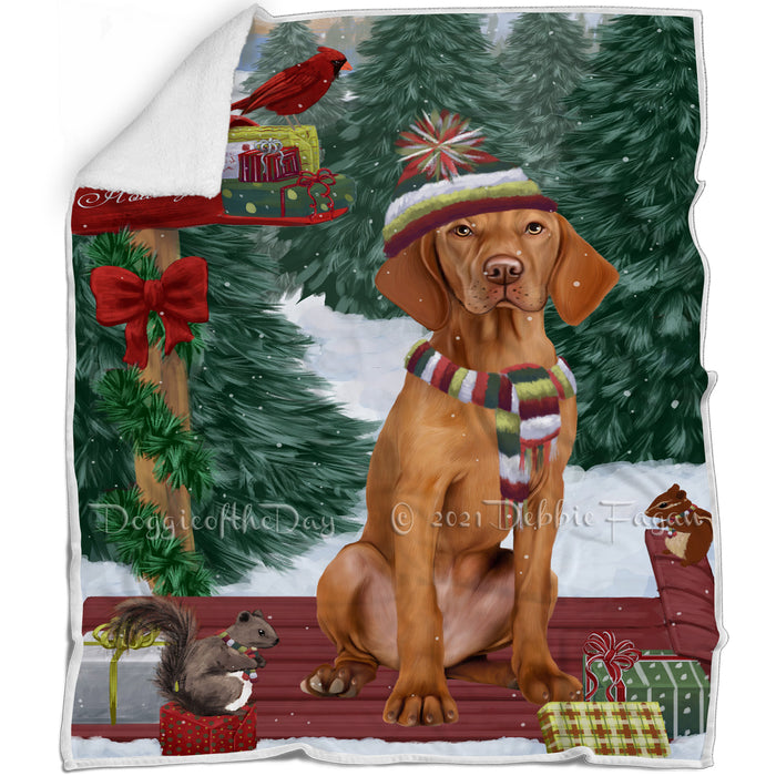 Merry Christmas Woodland Sled Vizsla Dog Blanket BLNKT114987