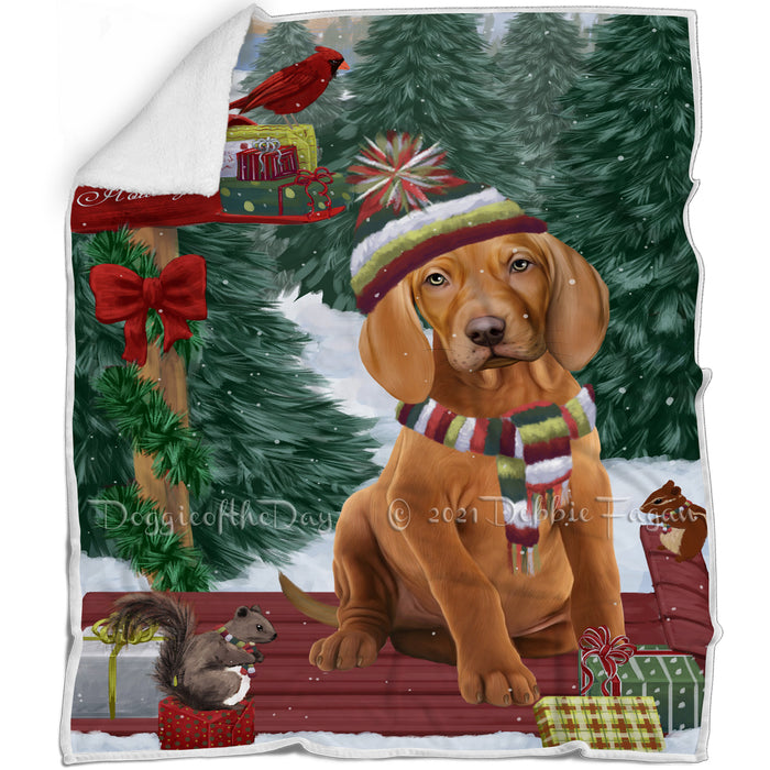 Merry Christmas Woodland Sled Vizsla Dog Blanket BLNKT114996