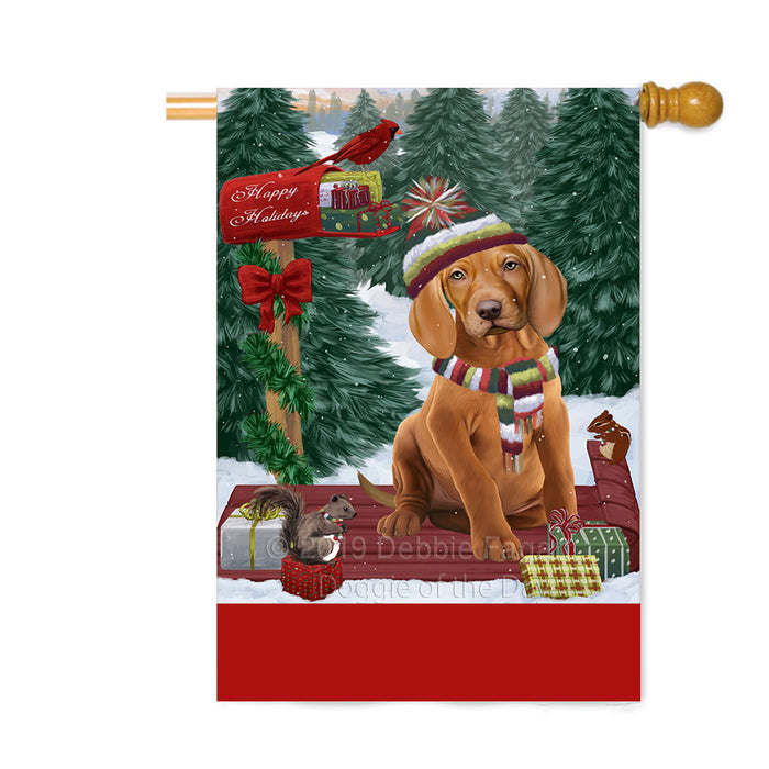 Personalized Merry Christmas Woodland Sled Vizsla Dog Custom House Flag FLG-DOTD-A61776