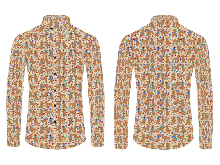 Rainbow Paw Print Vizsla Dogs Blue All Over Print Casual Dress Men's Shirt
