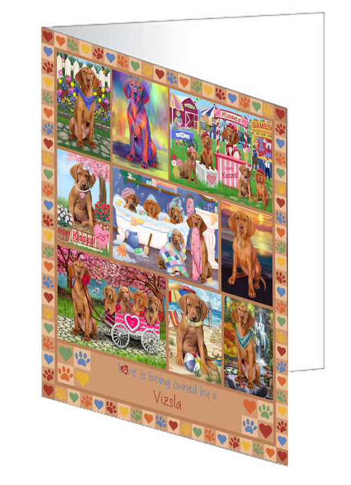 Love is Being Owned Vizsla Dog Beige Handmade Artwork Assorted Pets Greeting Cards and Note Cards with Envelopes for All Occasions and Holiday Seasons GCD77528