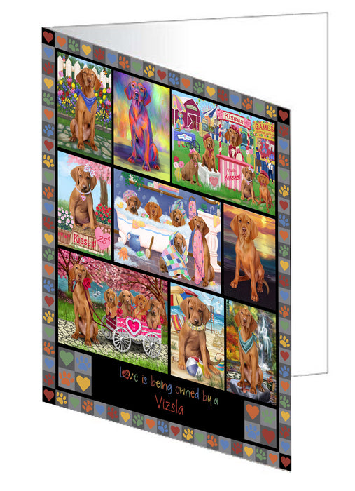 Love is Being Owned Vizsla Dog Grey Handmade Artwork Assorted Pets Greeting Cards and Note Cards with Envelopes for All Occasions and Holiday Seasons GCD77531