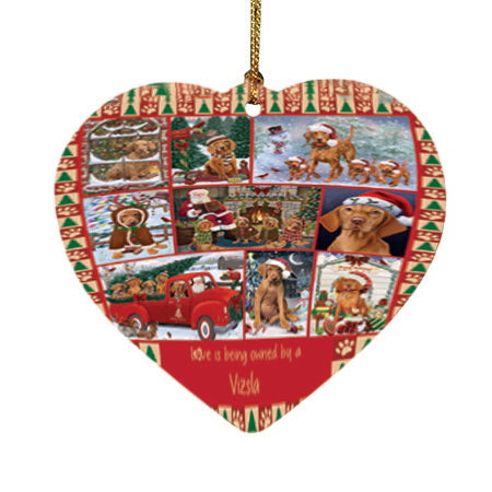 Love is Being Owned Christmas Vizsla Dogs Heart Christmas Ornament HPOR57891