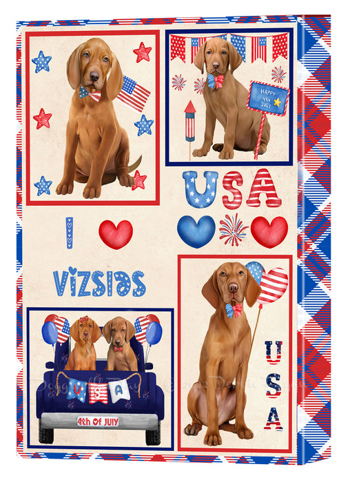 4th of July Independence Day I Love USA Vizsla Dogs Canvas Wall Art - Premium Quality Ready to Hang Room Decor Wall Art Canvas - Unique Animal Printed Digital Painting for Decoration