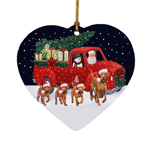 Christmas Express Delivery Red Truck Running Vizsla Dogs Heart Christmas Ornament RFPOR58128