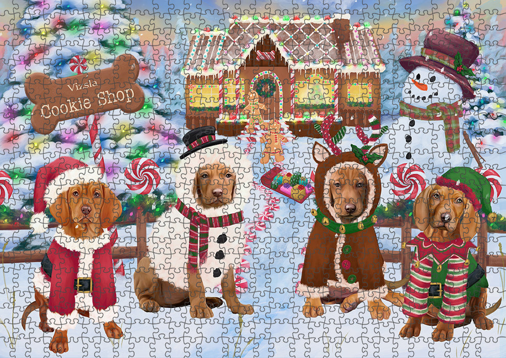 Holiday Gingerbread Cookie Shop Vizslas Dog Puzzle with Photo Tin PUZL94716