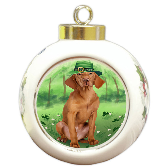 St. Patricks Day Irish Portrait Vizsla Dog Round Ball Christmas Ornament RBPOR49422