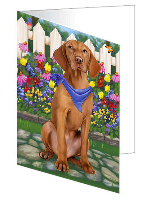 Spring Floral Vizsla Dog Handmade Artwork Assorted Pets Greeting Cards and Note Cards with Envelopes for All Occasions and Holiday Seasons GCD60578
