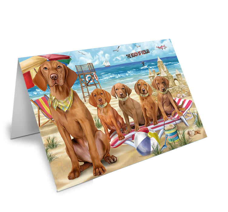 Pet Friendly Beach Vizslas Dog Handmade Artwork Assorted Pets Greeting Cards and Note Cards with Envelopes for All Occasions and Holiday Seasons GCD54347