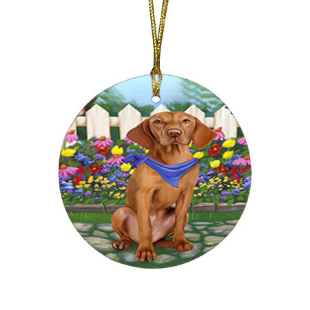 Spring Floral Vizsla Dog Round Flat Christmas Ornament RFPOR52174